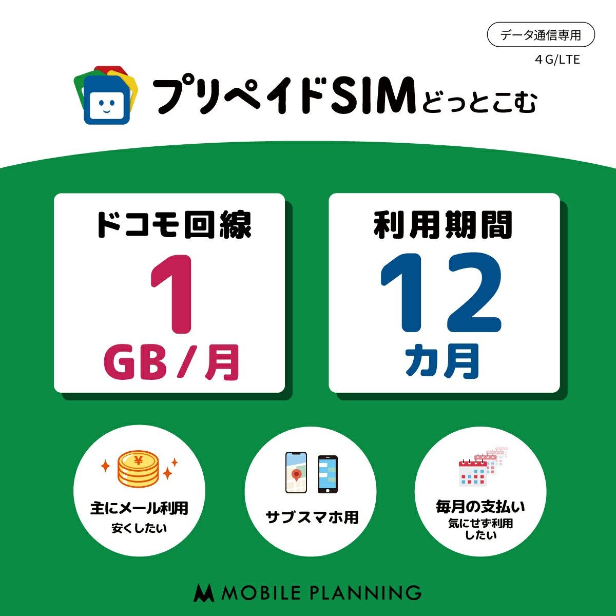 プリペイドSIM月間1GB12か月プラン