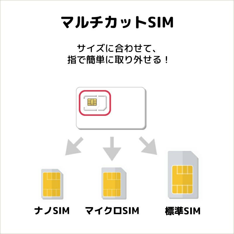 マルチカットSIM、サイズに合わせて指で簡単に取り外せる