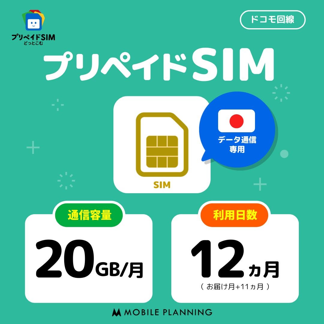 プリペイドSIM月間20GB１２か月プラン